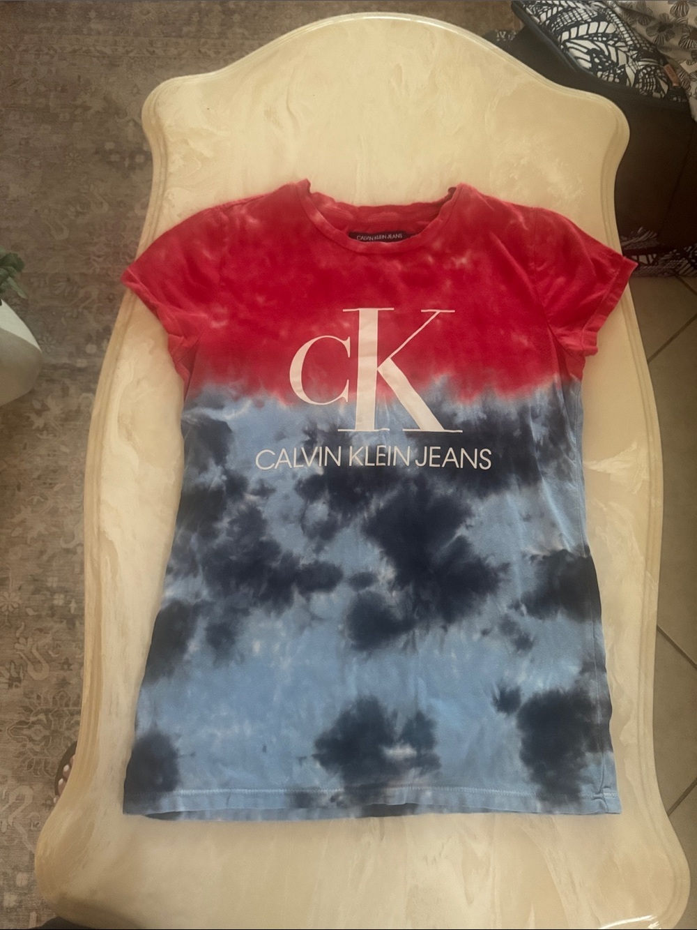 Calvin Klein Jeans Red and Blue Tie-Dye CK Logo Tee
